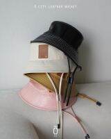 onne.project - CITY LEATHER BUCKET HAT (4 colors) หมวกหนังปักโลโก้ พร้อมสายถอดออกได้ ปรับระดับได้ พร้อมส่ง