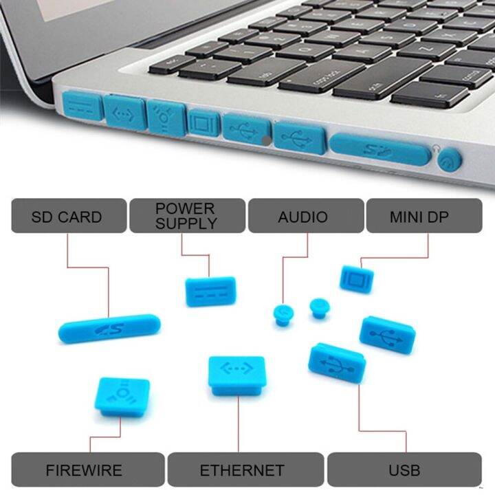 ซิลิโคนป้องกันฝุ่นปลั๊กฝุ่น-usb-ปลั๊กกันฝุ่นเซ็ทคลุมเตียงแล็ปท็อป9ปลั๊กกันฝุ่นสำหรับแล็ปท็อปสำหรับ-macbook-pro-9ชิ้น-ล็อต1ชุด