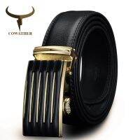 COWATHER Leather belts Automatic Buckle Cowhide Leather men belt Fashion Luxury male Straps Black Straps Alloy Buckle CZ030 Belts