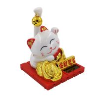 Solar Powere Lucky Wealth Waving Hand Fortune Cat Feng Shui Home Decor Welcome Long Tail Cat Sculpture Statue Decor Car Ornament