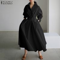 【HOT】☇❡☬ ZANZEA Fashion Lapel Neck Sleeve Sundress Shirt Oversized Vestidos Robe