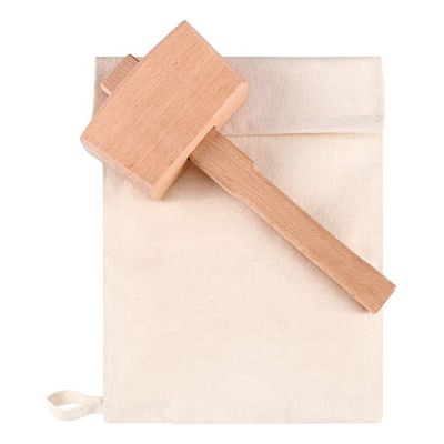 2 Pcs Bag Canvas Ice Bag Reusable Canvas Bag Wood Hammer Mallet for Summer Bartender Bar Accessory