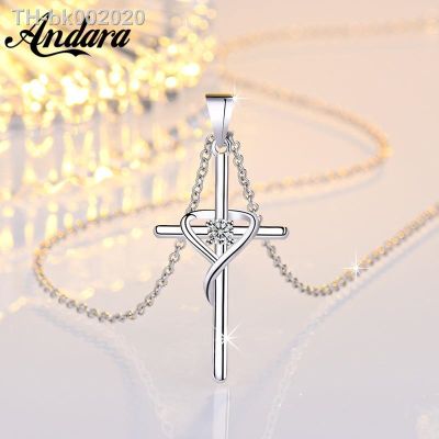 ☸☂▫ New 925 Sterling Silver Necklace Zircon Crystal Cross Necklace Womens Mens Jewelry Gifts