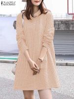 【HOT】♀☒ 2023 ZANZEA Fashion Lapel Neck Sleeve Sundress Loose Checked Shirt Vestido Oversize