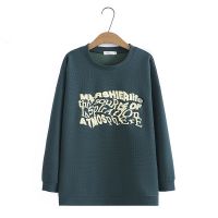 【มีไซส์ใหญ่】Plus Size Womens Long Sleeved Black Green Sweatshirts Oversized A-line Letter Printed Casual Pullovers Large Size Outerwear