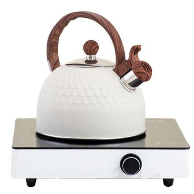 กาน้ำชาสแตนเลสสตีลกาน้ำชามีเสียงหวีดสำหรับเตาเครื่องทำน้ำอุ่น2.5ลิตรพร้อมที่จับหุ้มยางเหมาะสำหรับ Guanpai4ในบ้าน