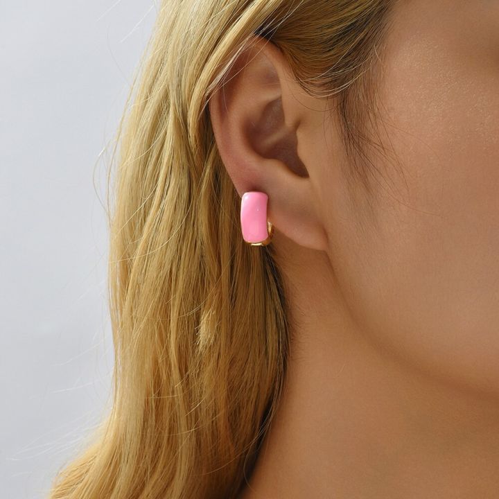 ต่างหูตัวล็อกตุ้มหูชุบทองพังก์สำหรับผู้หญิงต่างหูแบบห่วงสำหรับกลมเคลือบสีสันสดใสทันสมัยใหม่ต่างหู-tindik-telinga-cz