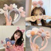 【YF】 Cute Fluffy Headband For Women Sweet Cat Ear Antler Bow Plush Hair Hoop Washing Face Makeup Hairband Jewelry Accessories