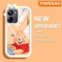 YIWESAN เคสสำหรับ Realme 10 Realme 10 Pro Plus 5G เคสลายการ์ตูนวินนี่ช้อนส้อมมีดหมีพูห์ซิลิโคนนิ่มเคสโทรศัพท์แบบใสสีสันสดใสรูปสัตว์ประหลาดตัวเล็กๆเลนส์กล้องถ่ายรูปโปร่งใสปิดคลุมป้องกันการกระแทก