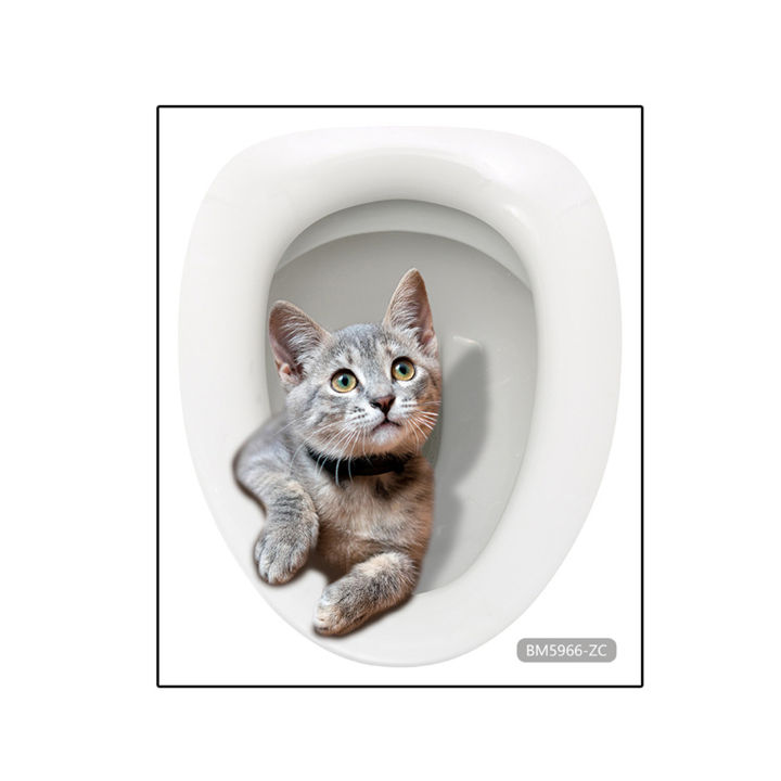 สติ๊กเกอร์ห้องน้ำการ์ตูนแมวน่ารักกันน้ำมีกาวในตัวลอกออกได้ตกแต่งห้องน้ำรูปลอกสำหรับห้องน้ำ