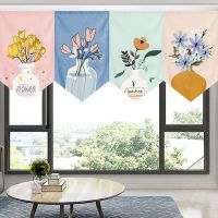 Japanese Hanging Curtain Flower Pattem Decorative Short Curtain Shop Kitchen Household Doorway Triangle Flag Rideau Cuisine