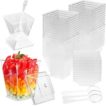 400ml Clear Plastic Parfait Cups with Lids and Spoon - Reusable