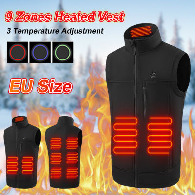 Rebrol รีบรอลเสื้อกั๊กทำความร้อน9ส่วนสำหรับผู้ชาย USB ขับเคลื่อนด้วยคอตั้งควบคุมอุณหภูมิ3เสื้อหนาวอบอุ่นสำหรับตั้งแคมป์เดินป่ากลางแจ้ง