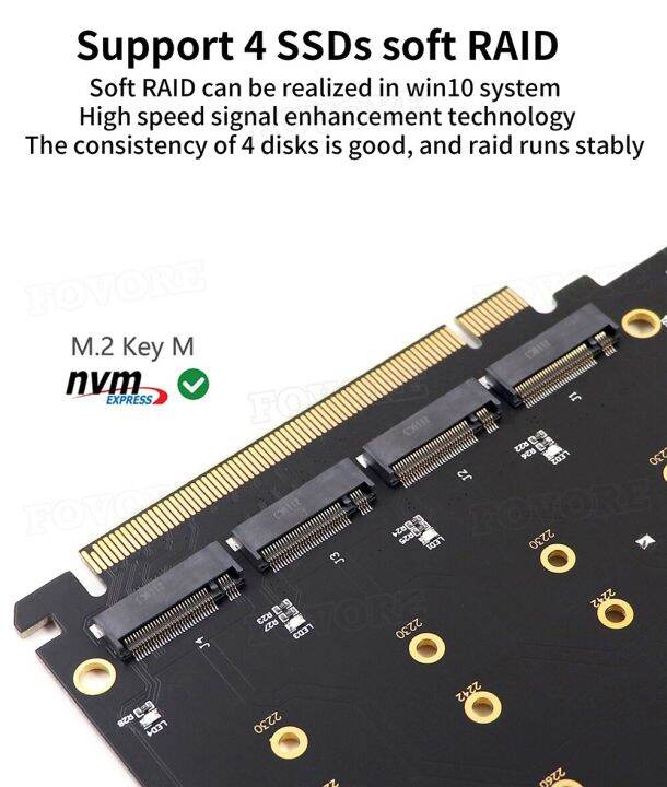 อะแดปเตอร์สำหรับ-pcie-m-2-pcie-4-0-x16-4พอร์ต-m-2-nvme-m-คีย์ตัวแปลง-ssd-pci-express-to-m2อะแดปเตอร์การ์ดขยาย-vroc-raid-อะแดปเตอร์-fjk3825