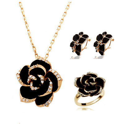Three Piece Jewelry Bridal Jewelry Sets Necklace Jewelry Fashion Jewellery Enamel Jewelry Sets Rose Jewelry