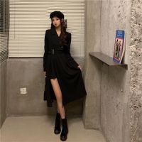 dress Autumn 2020 new black suit collar design sense niche long skirt waist slimming temperament dress goddess fan