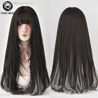 7JHHWIGS Long Straight Wigs With Bang For Women Omber Black White Daily Wear Synthetic Wigs Colorful Wholesale Crochet Hair [ Hot sell ] ea1voy