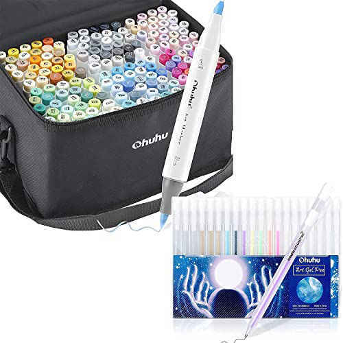 Ohuhu Alcohol Brush Markers 168-color Art Marker Set Double Tipped  Alcohol-based Markers for Artist Adults Coloring Illustration- Brush &  Chisel -w/ 1