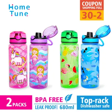 Home Tune 23oz Kids Water Drinking Bottle 2 Pack - BPA Free Flip