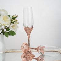 【CW】◆  1-2Pcs Gold Drink Goblet Cup Wedding Glass Set Toasting Flute Glasses With Rhinestone Rimmed Hollow-out