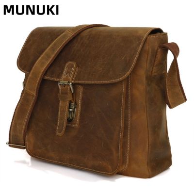 กระเป๋าเดินทางวินเทจสะพายไหล่ของรองเท้าผู้ชายหนังแท้ MUNUKI,กระเป๋าสะพายข้างกระเป๋าสะพายหัวเข็มขัดโลหะสำหรับ12.9 "iPad M223