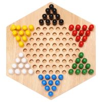 Traditional Hexagon Wooden Chinese Checkers Family Game Set