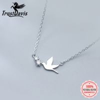 TrustDavis Real 925 Sterling Silver Necklace Fashion Sweet Dove CZ Clavicle Necklace For Women Mother 39;s Day Jewelry Gift DS965