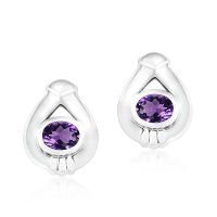 CHRISHA_ต่างหูเงินแท้ 925 SILVER EARRING WITH AMETHYST ที่ส่องประกายแวววาว และ เคลือบด้วยทองคำขาว