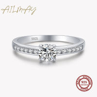 Ailmay Authentic 925 Sterling Silver Classic Simple Round Shape High Quality CZ Rings For Women Wedding Statement Jewelry Gift2023