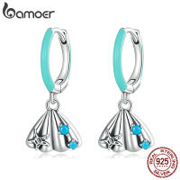 Bamoer 925 Sterling Silver Exqusite Shell with Cute Starfish Drop Earrings Women Turquoise Earrings Summer Fine Jewelry Gift