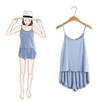 Thin pajamas female summer suit condole belt loose big yards pajamas take shorts vest two-piece inside lace