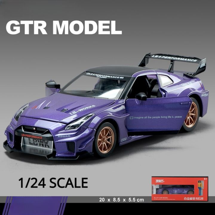 นิสสันรุ่น-gtr-รถสปอร์ตจำลองขนาด1-24ของเล่นรถเด็กผู้ชายเด็กทำจากอัลลอยไฟเสียงขนาดเล็ก