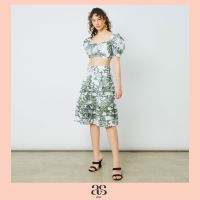 [asv rs23] Tropical Bay Tiered Skirt กระโปรงผู้หญิง ทรงแฟลร์ แต่งเชือกผูกเอว แต่งระบาย ผ้าลายดอกไม้