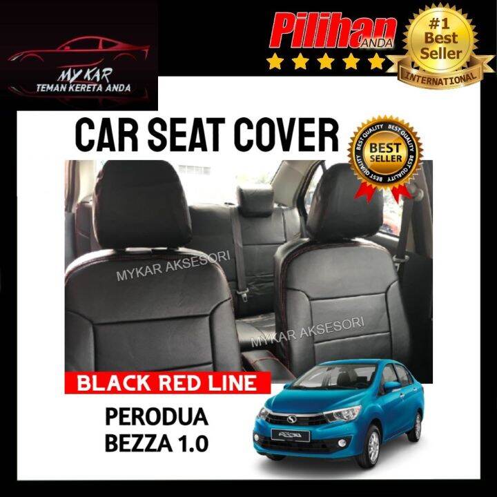 Perodua Bezza 1.0 Car Seat Cover PVC Leather Black Red Line Lazada