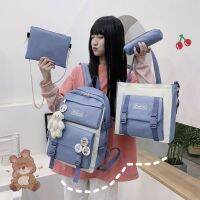 [COD] New cute four-piece schoolbag female daily simple mens backpack large-capacity high school pupils