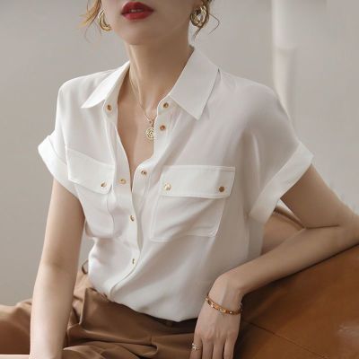 White shirt womens summer thin design 2023 new niche design temperament Western style Korean style top 2023