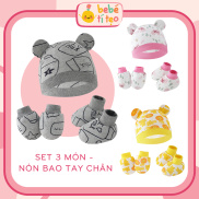 Set Mũ Nón Bao Tay Bao Chân Cho Bé Sơ Sinh Cotton Mềm Mại Dễ Thương Bebé