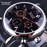 Jaragar Obscure Swirl Fashion 3 Dial Design Diamond Black Golden Dial Genuine Leather Men Watch Top nd Luxury Automatic Watch