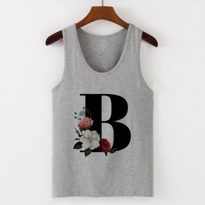 alphabet-print-camisole-tee-shirt-sleeveless-gray-female-loose-size