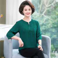 Plus Size Womens XL-5XL Fashion Thin  Spring Summer Tops 2023 New Round Neck 3/4 Sleeve Versatile Chiffon Shirts