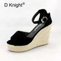 Size 32-44 Womens Wedges Sandals 2020 New Straw Wedge Heel Gladiator Sandals For Women Buckle Strap Lady Platform Sandals Shoes