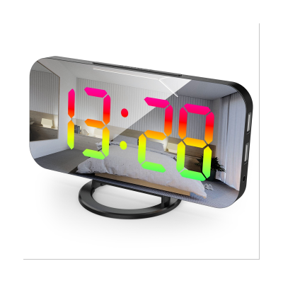 Digital Alarm Clock,6.5 Inch Display LED Mirror Electronic Clocks,Dual USB Charging Ports,For Bedroom Home Office