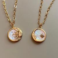 ♀▦┅ Vintage Sun and Moon Pendants Necklace White Shell Round Coin Stainless Steel Chain Necklaces Femme Jewelry Bijoux Gift