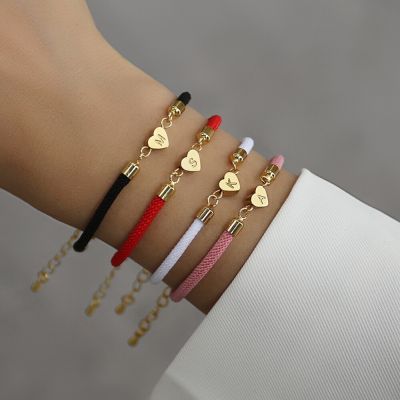 2023 Hot Stainless Steel Heart Rope Charm Bracelets Women Colorful Adjustable A-Z Letter Bracelet For Women Jewelry Gift