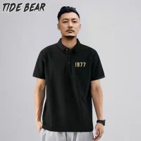 TIDE BEAR แขนสั้นแบบหลวมของผู้ชายเสื้อโปโลเสื้อยืดลำลองพิมพ์ลายปกแขนสั้น