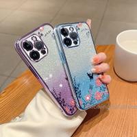 เคสสำหรับ iPhone 15 Pro Max 5G 2023 14 Plus เคสด้านหลังเคสมือถือกันกระแทกแฟชั่นใสแวววาวระยิบระยับสีเงินประดับดาวป้องกันเลนส์กล้อง