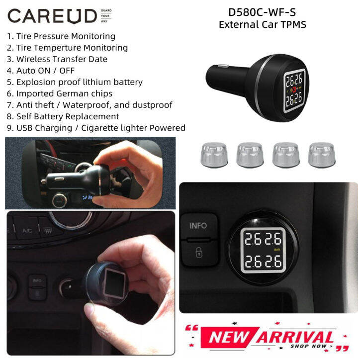 Careud D C Wf S External Car Tpms Car Tire Pressure Monitoring System With Sensor Cig Power