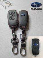 ปลอกกุญแจหนังแท้รถซูบารุ Subaru ฺBaz/Outback/Forrester/ซองหนังแท้ เคสหนังแท้หุ้มรีโมทรถยนต์กันรอยกันกระแทกสีดำด้ายแดง