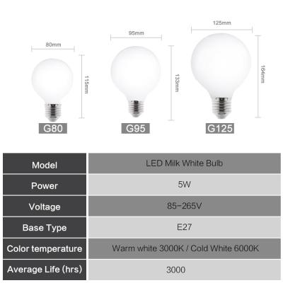 Milky LED Bulb E27 220V 110V Light 5W G80 G95 G125 Ampoule Bombilla LED Lamp Bulb White For Pendant Lamp Kitchen Home Decor