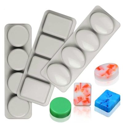 3 Pack DIY 4 Even Grid Silicone Soap Mold for Handmade Soap Making Forms 3D Mould Oval Round Square Soaps Molds